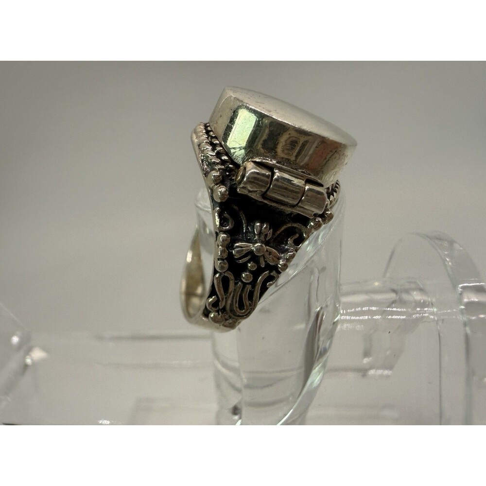 Vintage Sterling Silver Celtic Poison Ring Hinged Lid Statement Ring Size 7.75 - Picture 10 of 13